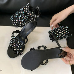 Flower Crystal Rhinestone Ankle Strap Banquet Shoes