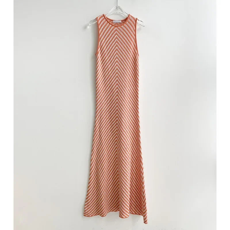 Striped Ribbed Midi Dress