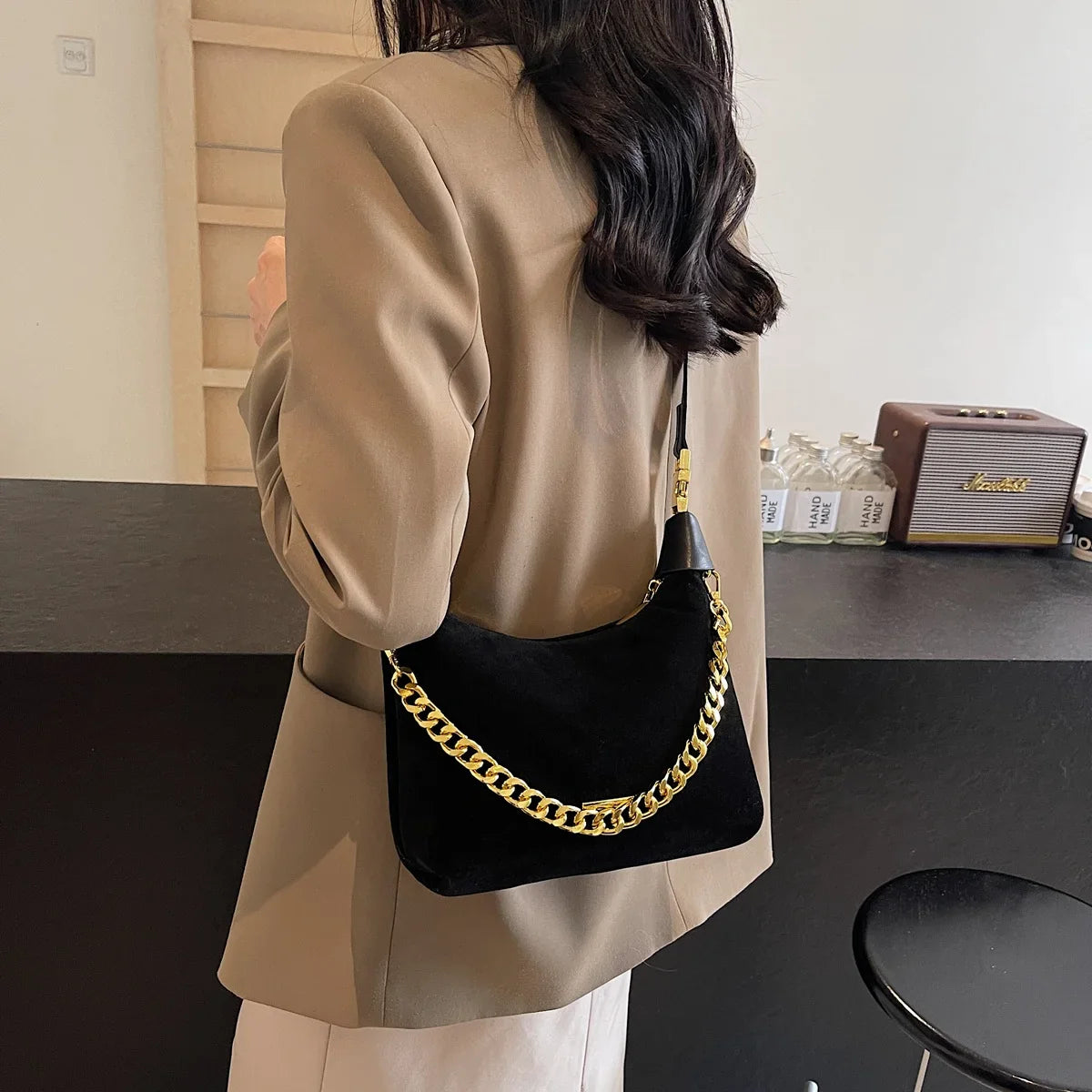 Small Faux Suede Chain Handbags