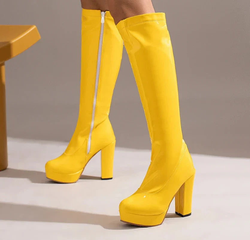 Round Toe Knee High Platform Boots