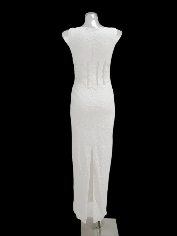 White Sleeveless V-neck Maxi Dress