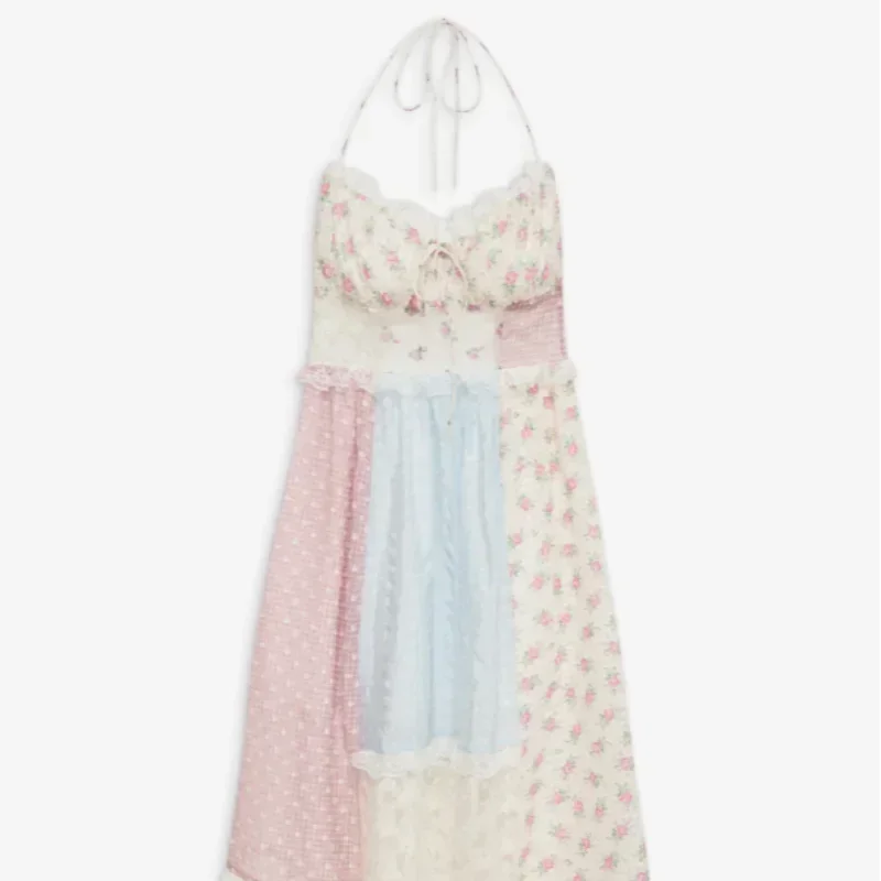 Lace Patchwork Halter Maxi Dress
