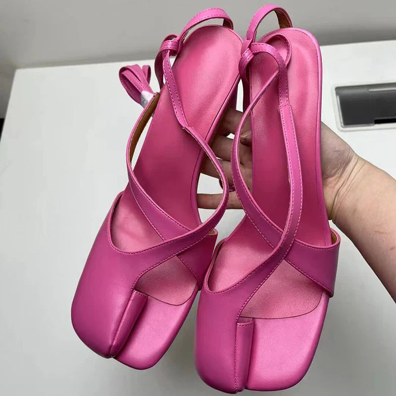 Split toe high heel lace up slides Sandals
