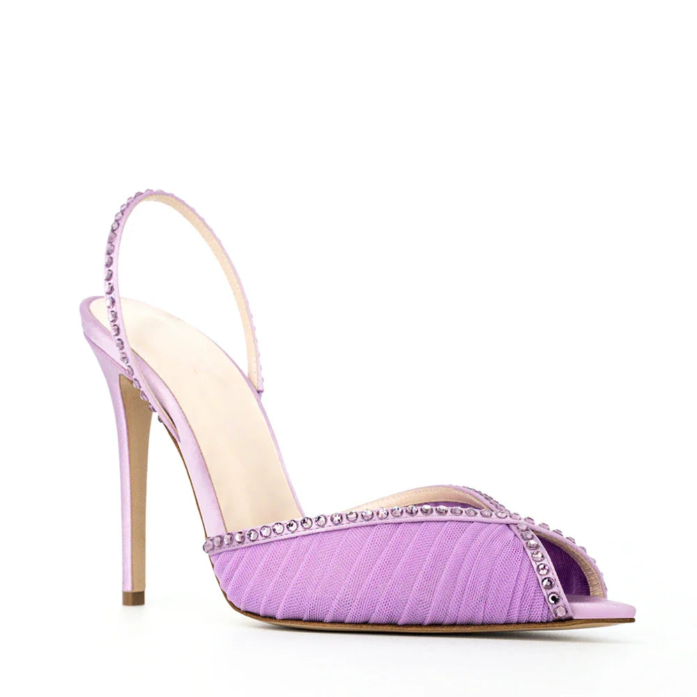 Nude Pink Purple Mesh Slingback Stiletto Sandals