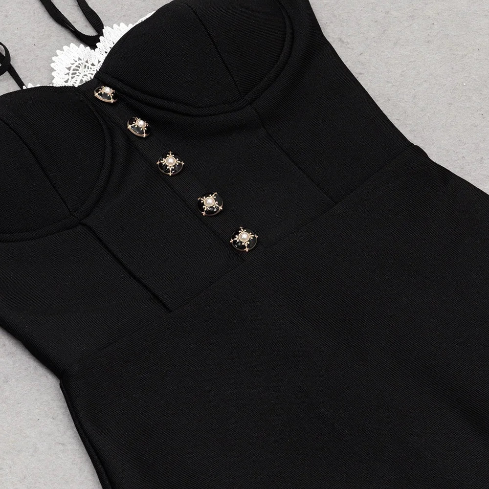 Black Lace Trumpet Spaghetti Strap Midi Dress