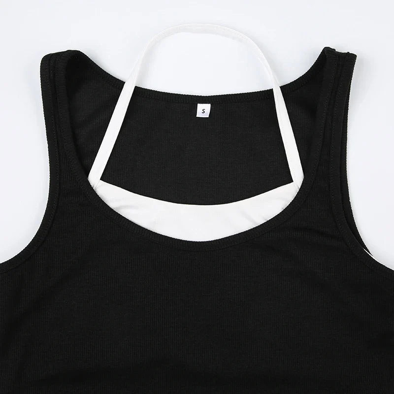 Basic Skinny Patched Halter Crop Top