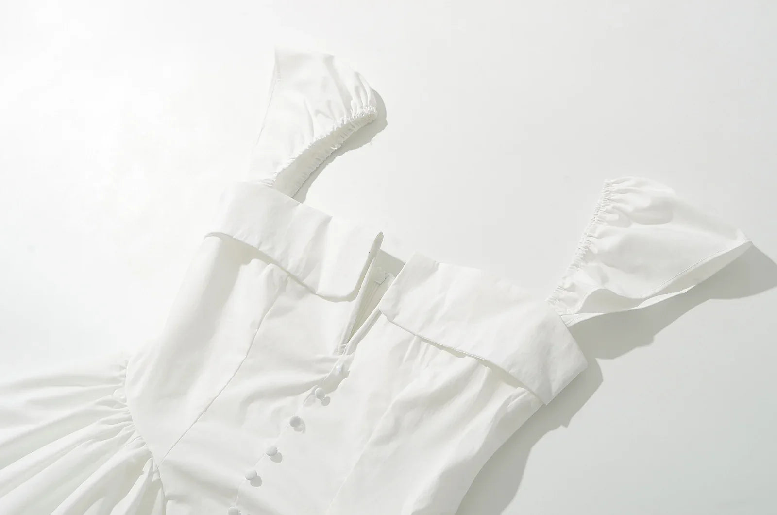 White Slit V Collar Short Sleeve Corset Style Mini Dress