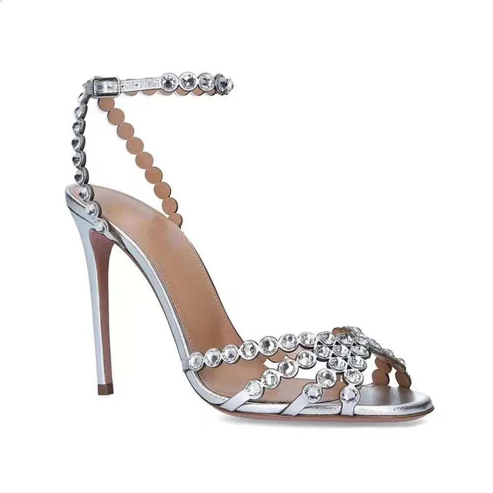 Stiletto High Heels Rhinestone Back Strap Sandals