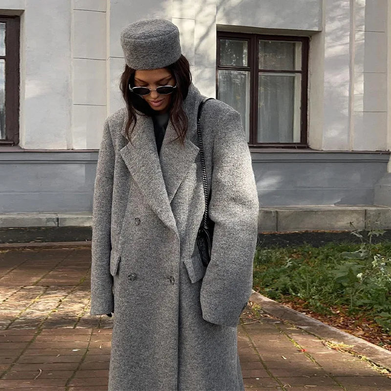 Lapel Striped Oversize Full Sleeve Long Coat