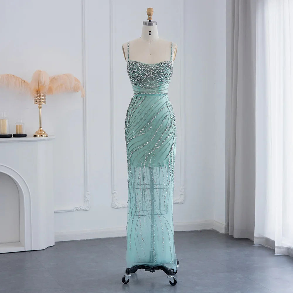 Orange Crystal Mermaid Evening Dress