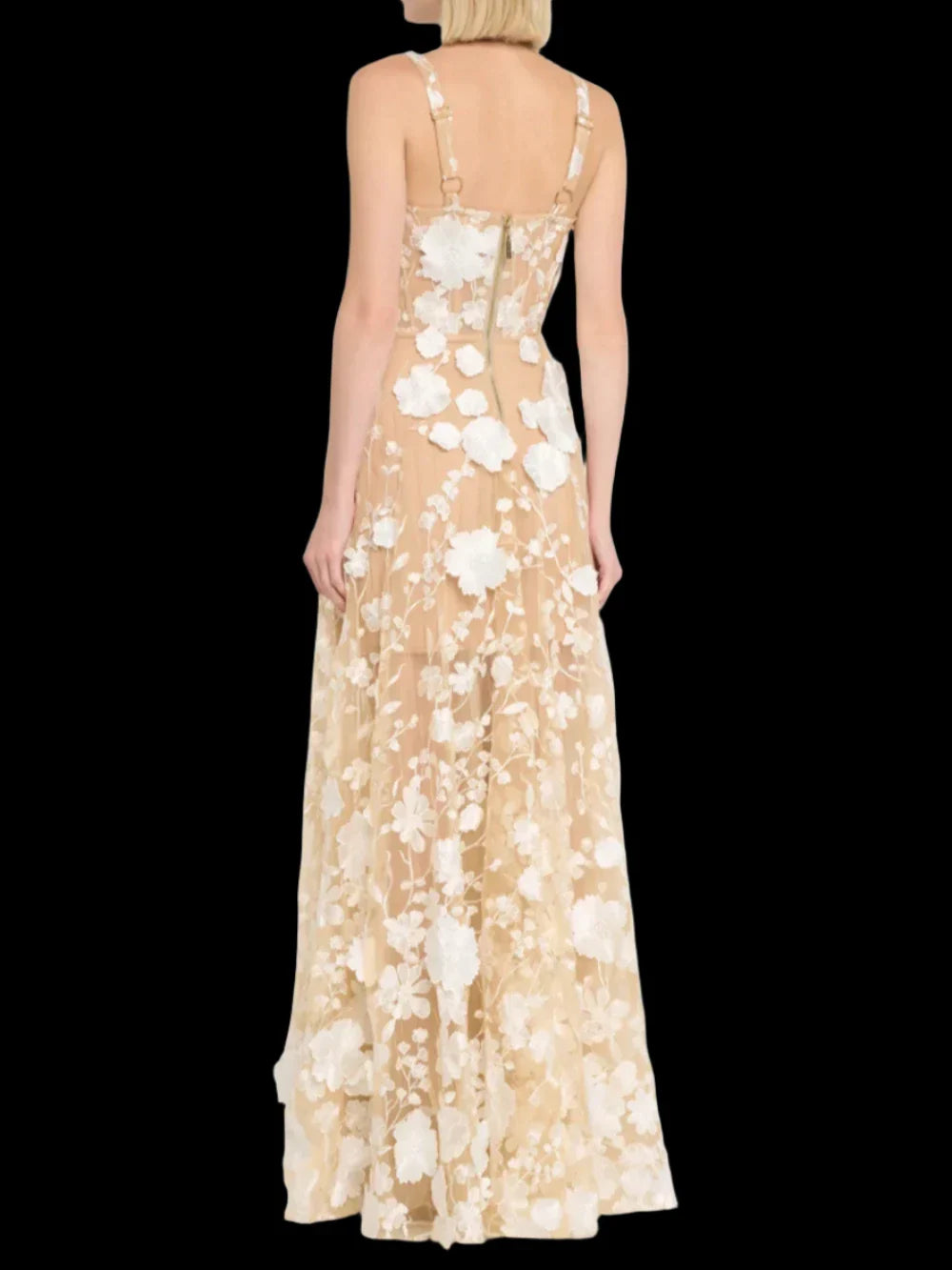 Floral Embroidered Mesh Maxi Dress