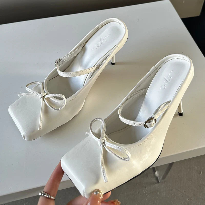 Butterfly-Knot Square Toe Pumps â€?Chic Thin Heeled Shoes for Women