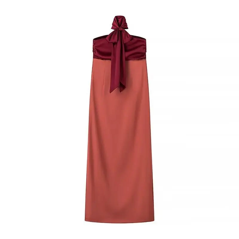 Elegant Ribbon Patchwork Off-Shoulder Strapless Maxi Dress
