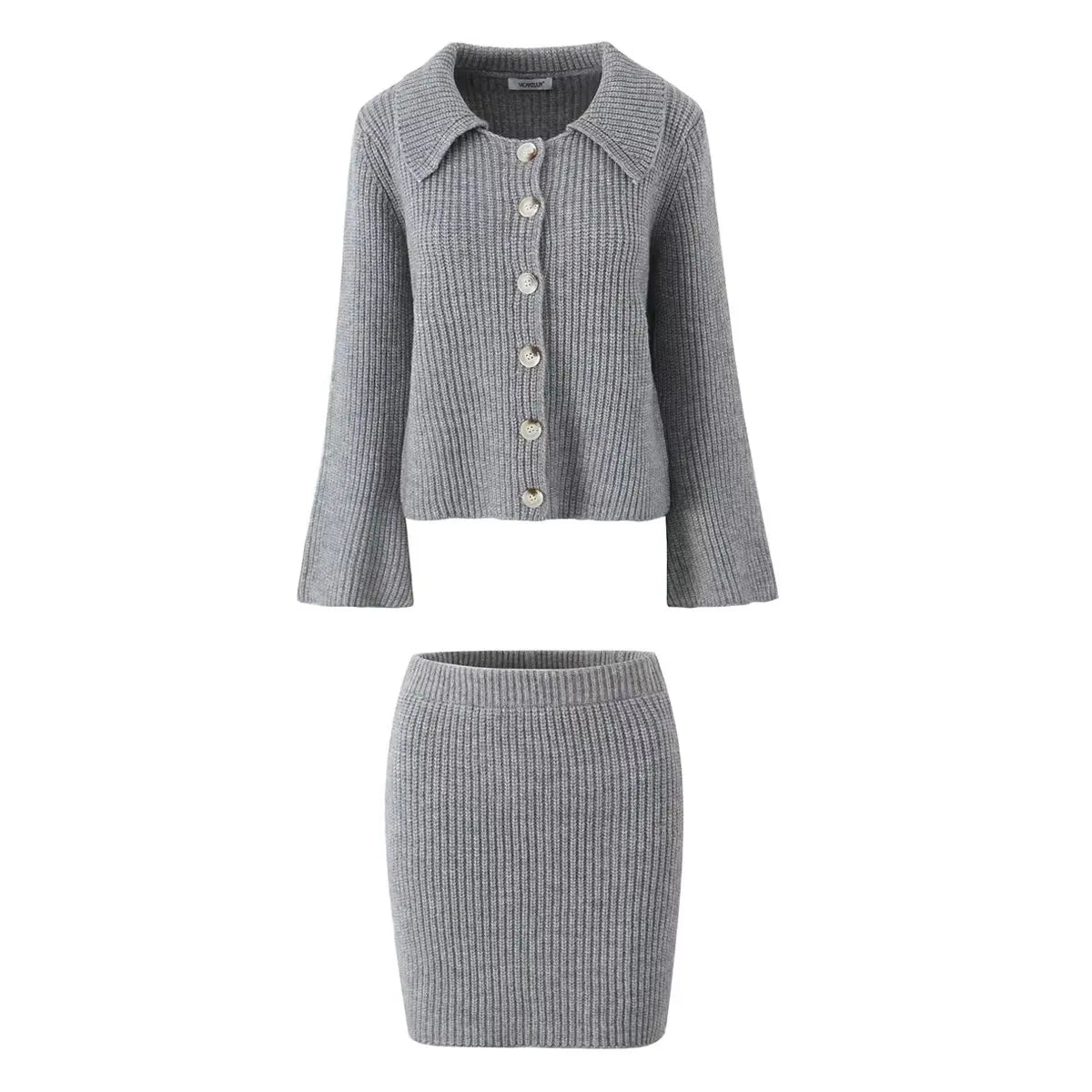 Lapel Cardigan Elastic Waist Mini Skirt Suits
