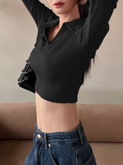 Black Knitted Long-Sleeve T-shirts