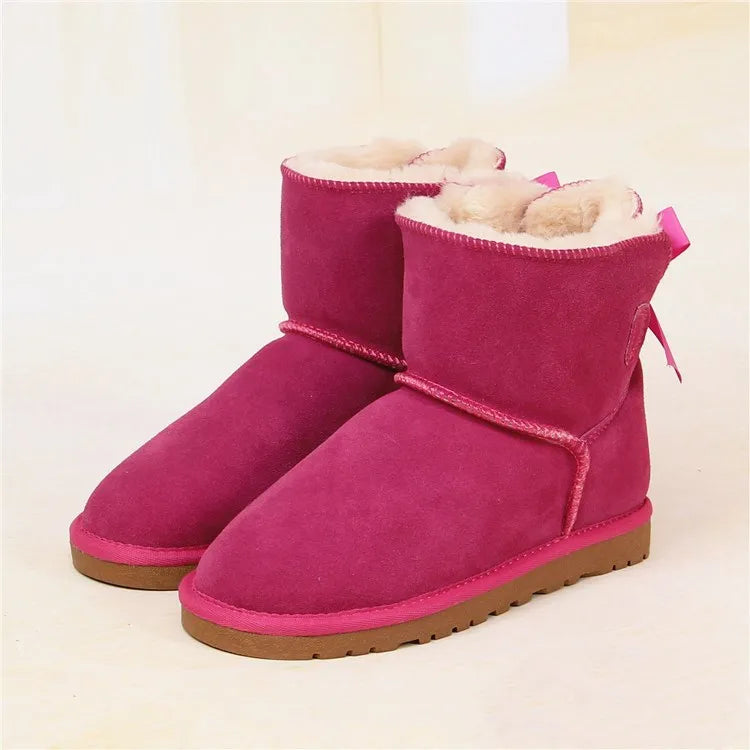 Suede Bow Low Snow Boots for Women
