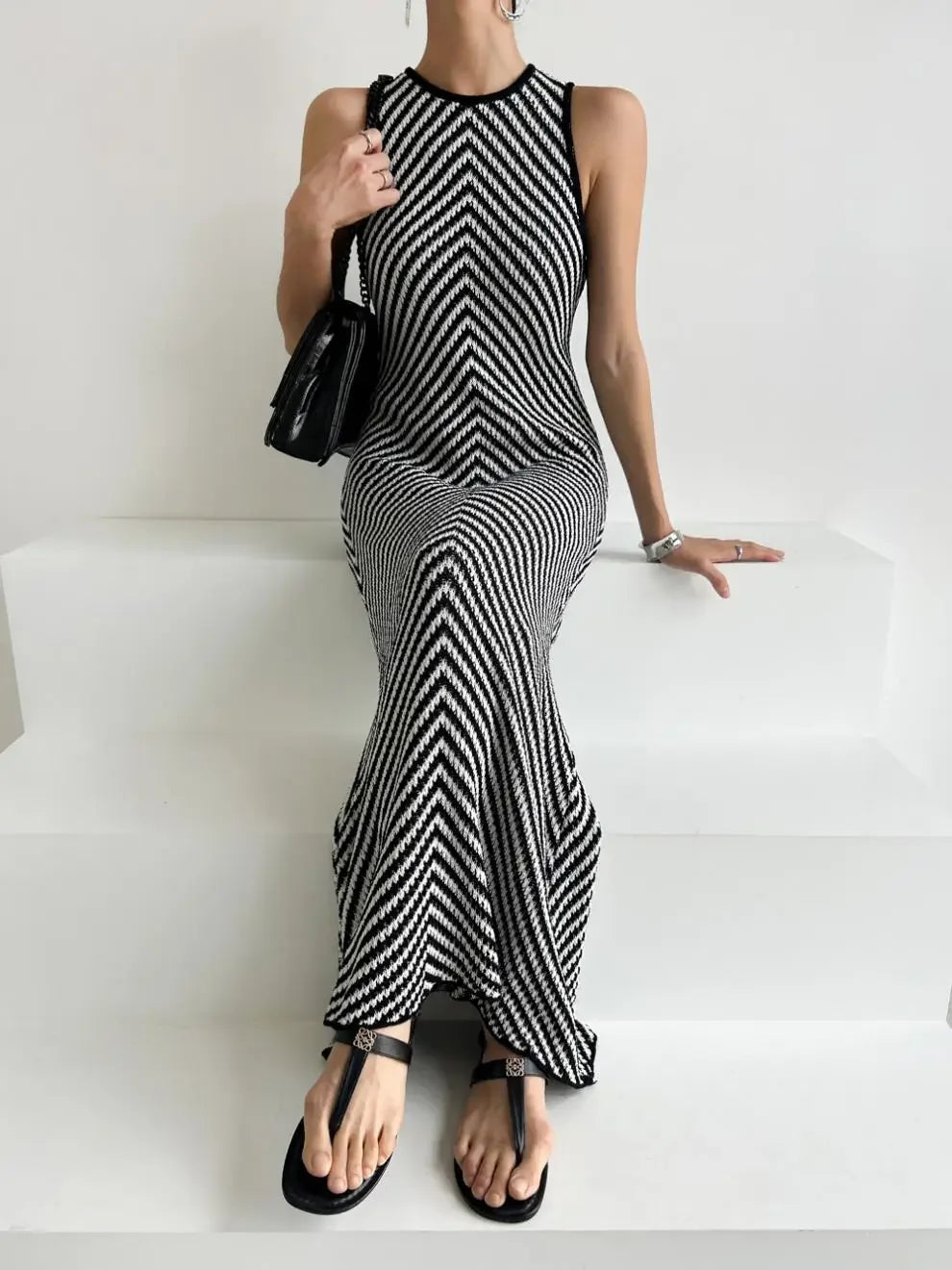 Striped Ribbed Midi Dress