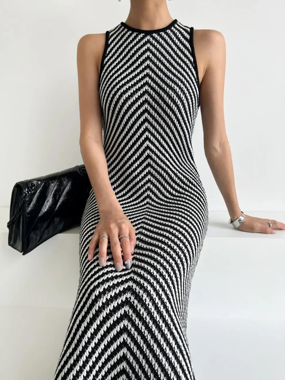 Striped Ribbed Midi Dress