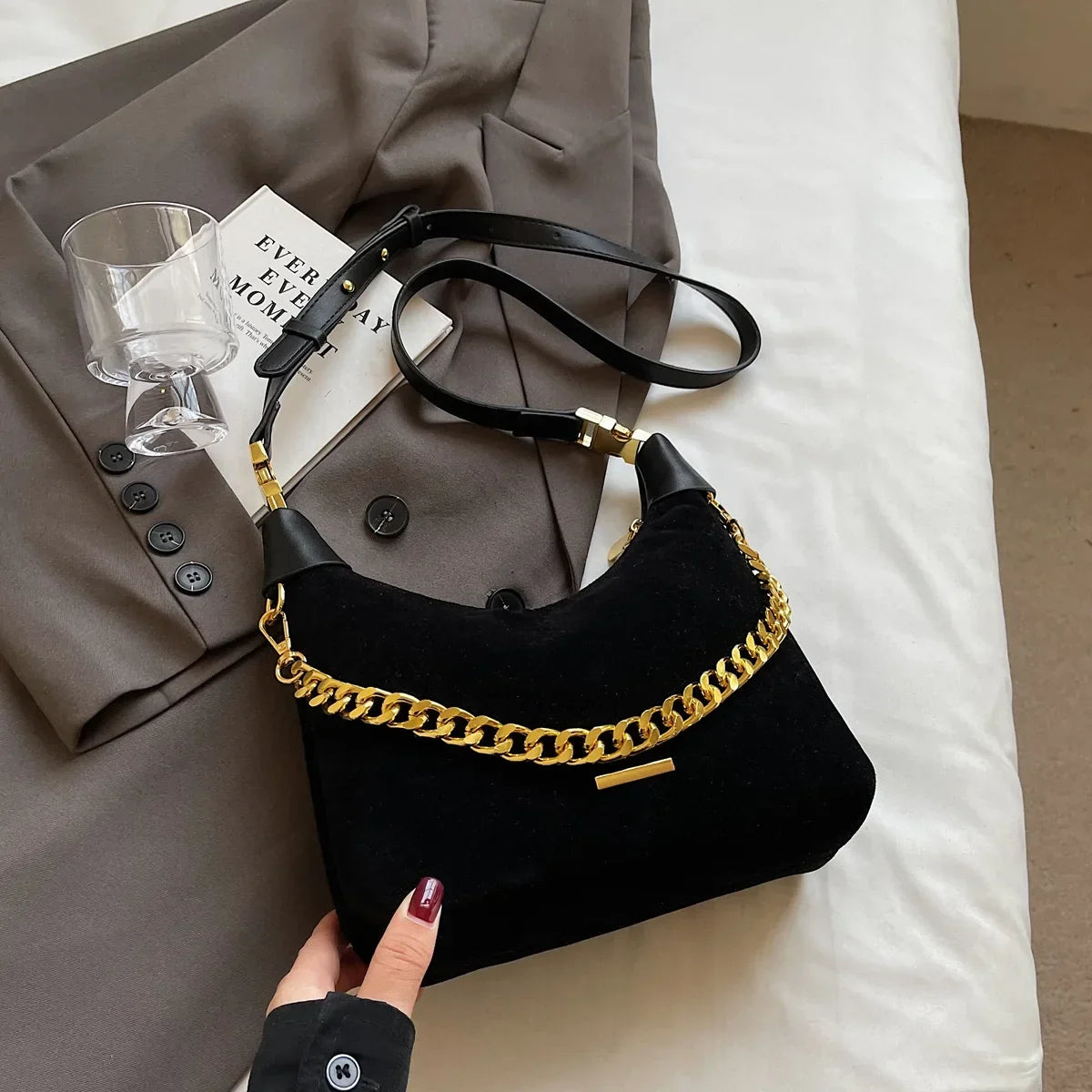 Small Faux Suede Chain Handbags