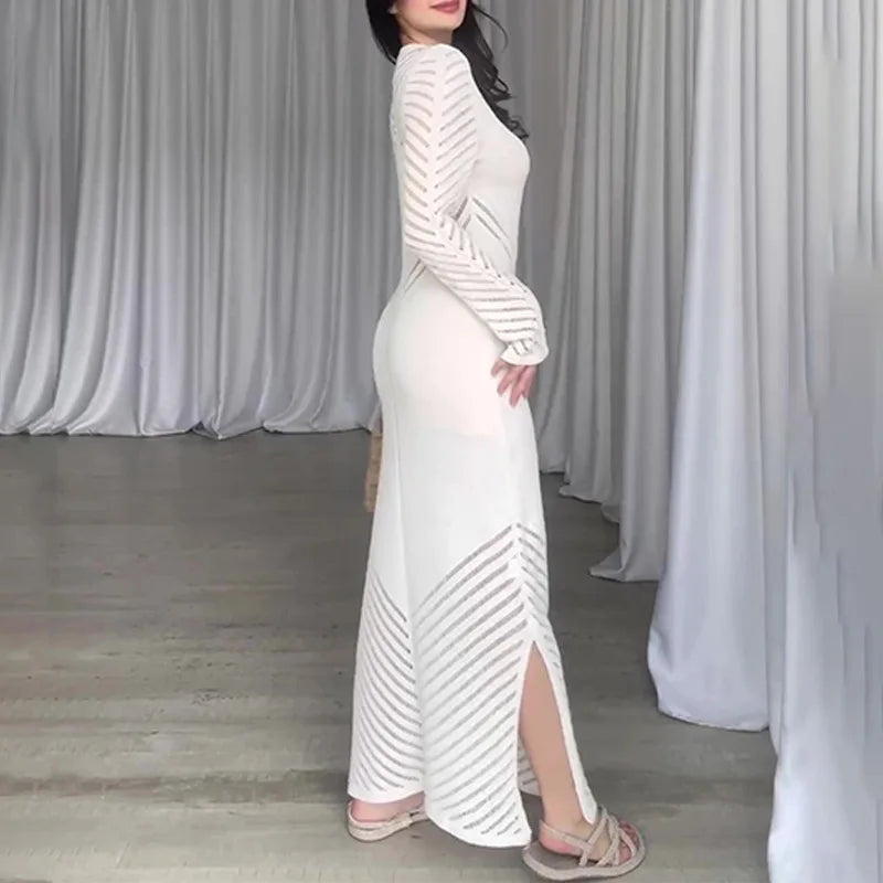 Sleeveless Patchwork Knit Maxi Dresses