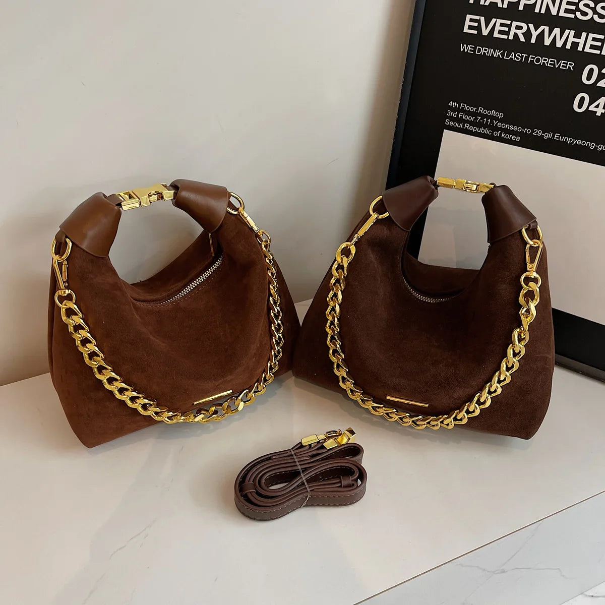 Small Faux Suede Chain Handbags