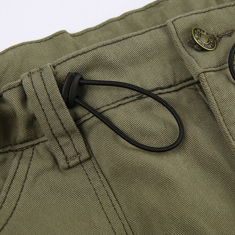 Army Green Pockets Zipper Denim Skirt