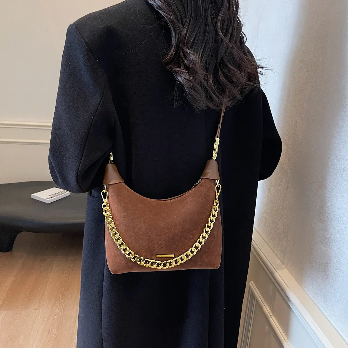Small Faux Suede Chain Handbags