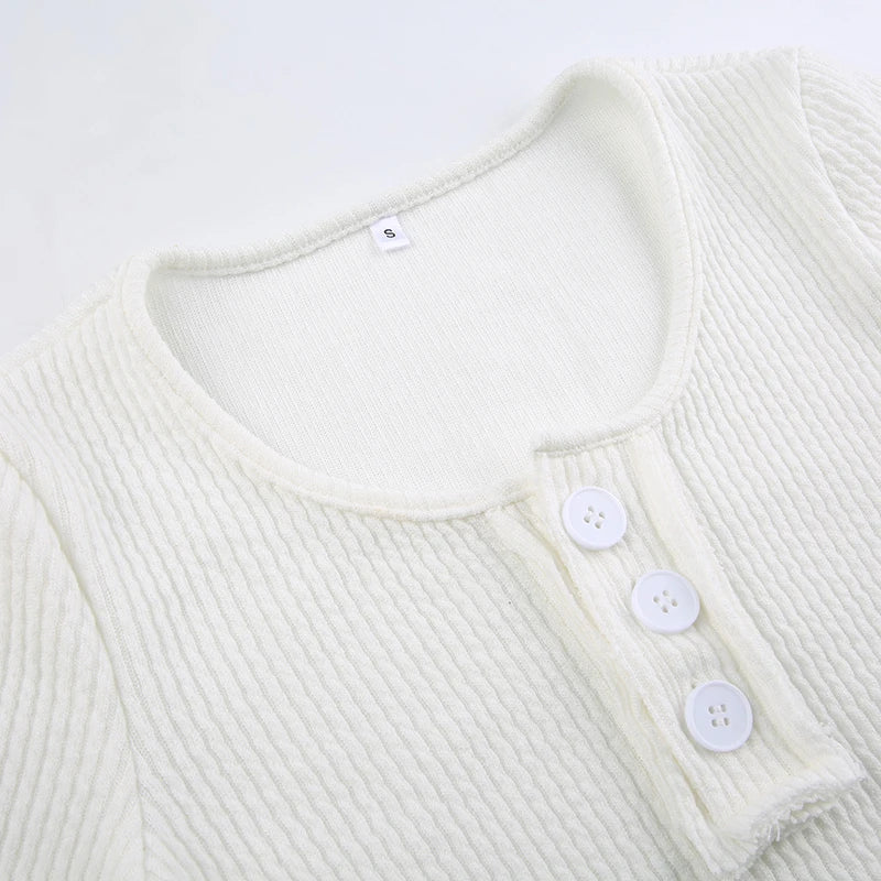 Basic Buttons Long Sleeves Crop Knit Top