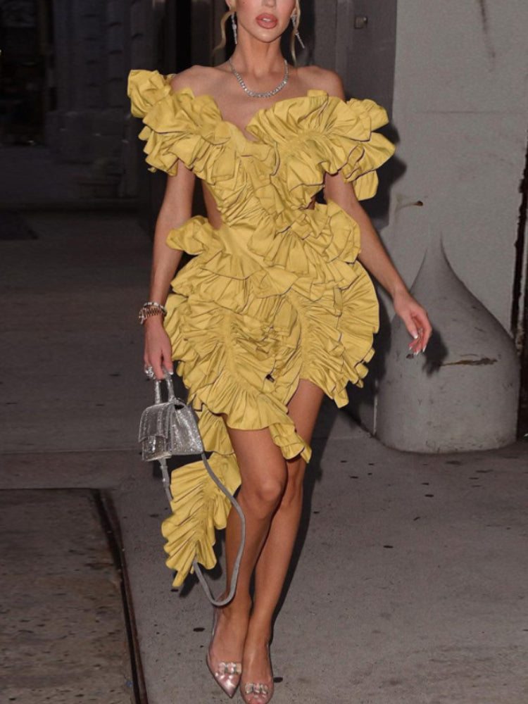 Short Party Dress Backless and Ruffled
