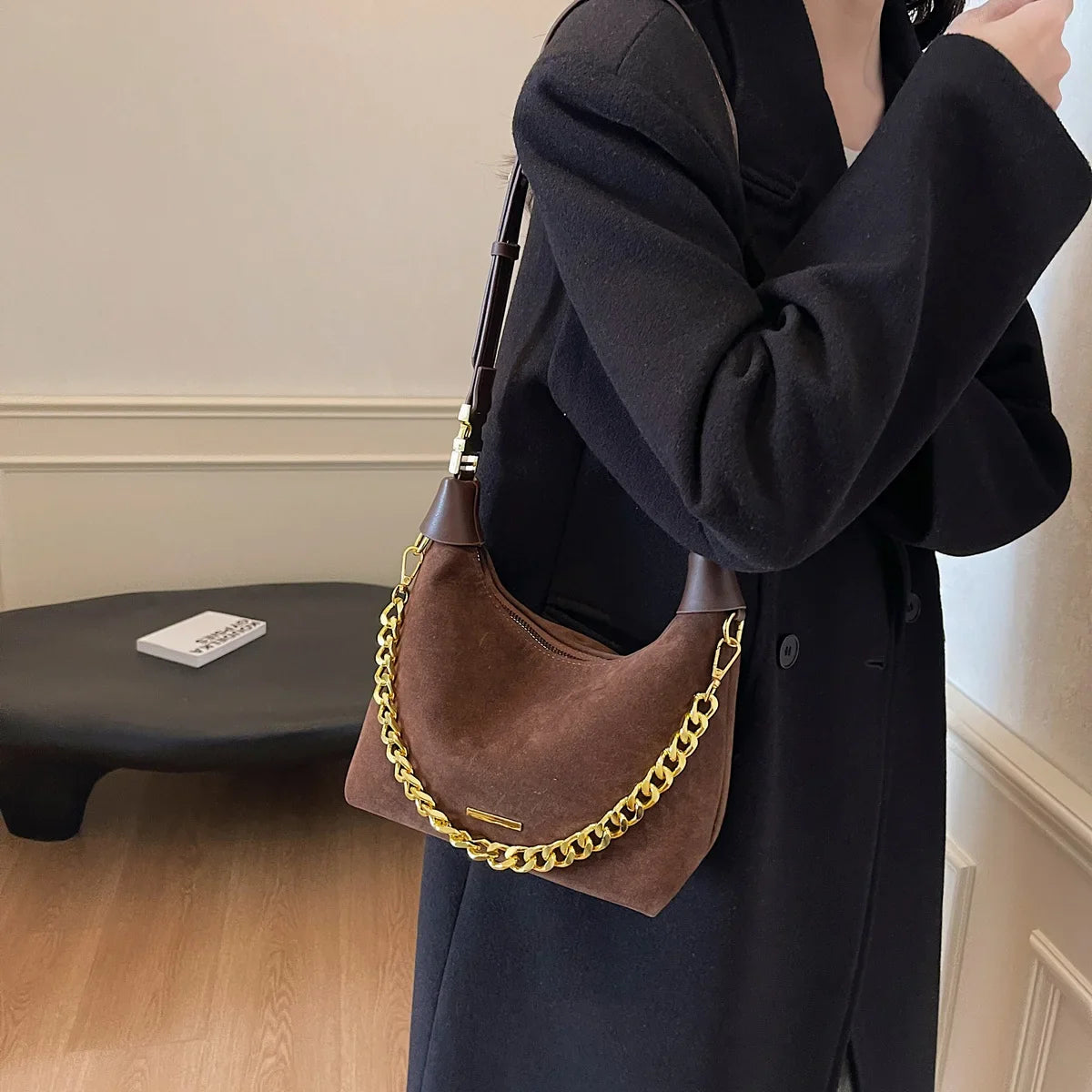 Small Faux Suede Chain Handbags