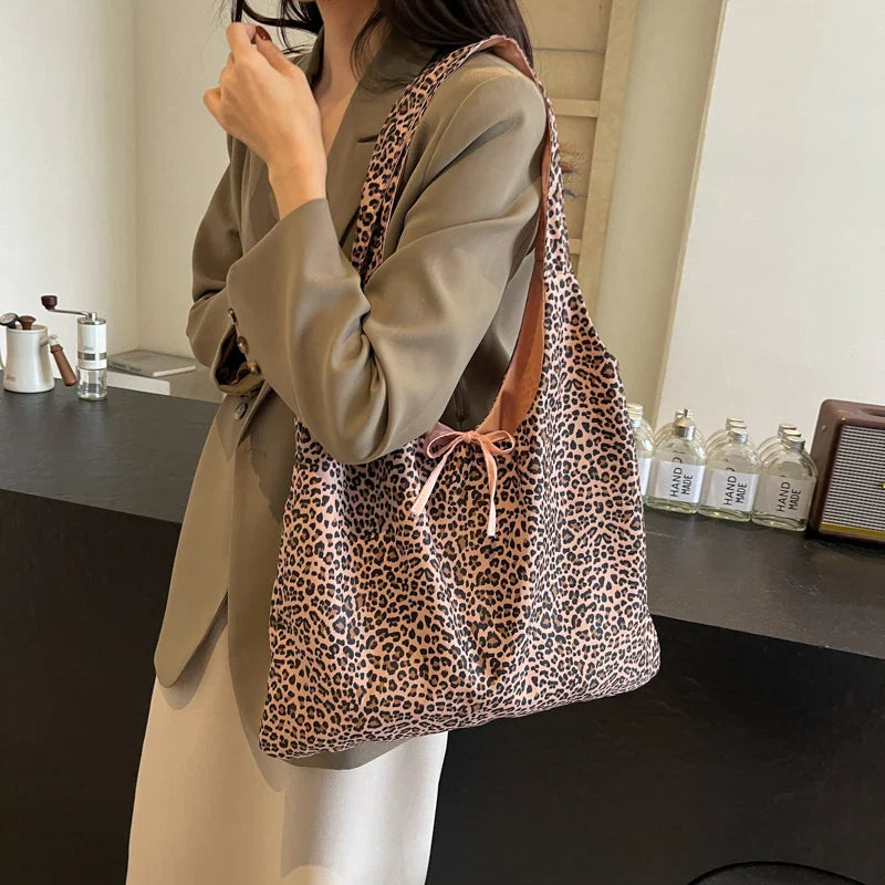 Large Leopard Cloth Underarm Tote Bags
