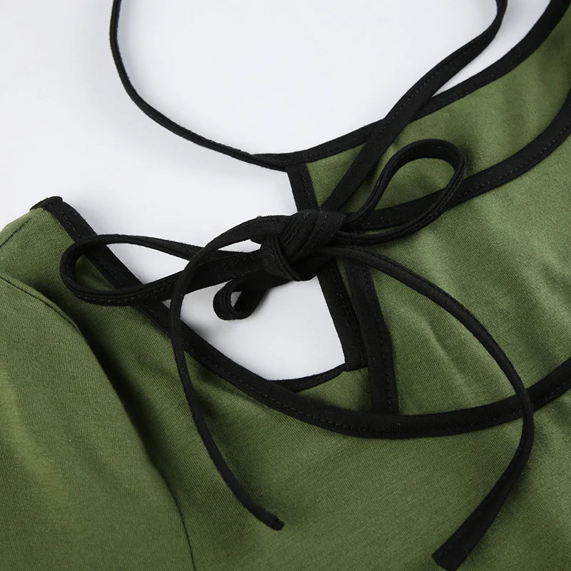 Asymmetrical Folds Spliced Halter Neck Top