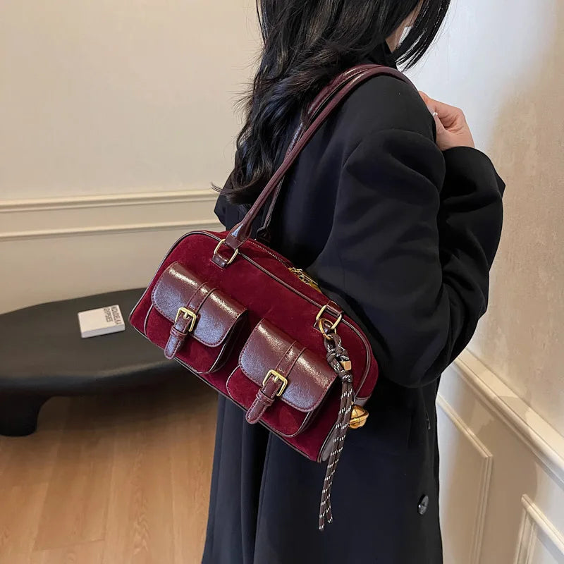 Women's Double Pocket Zipper Underarm Bag