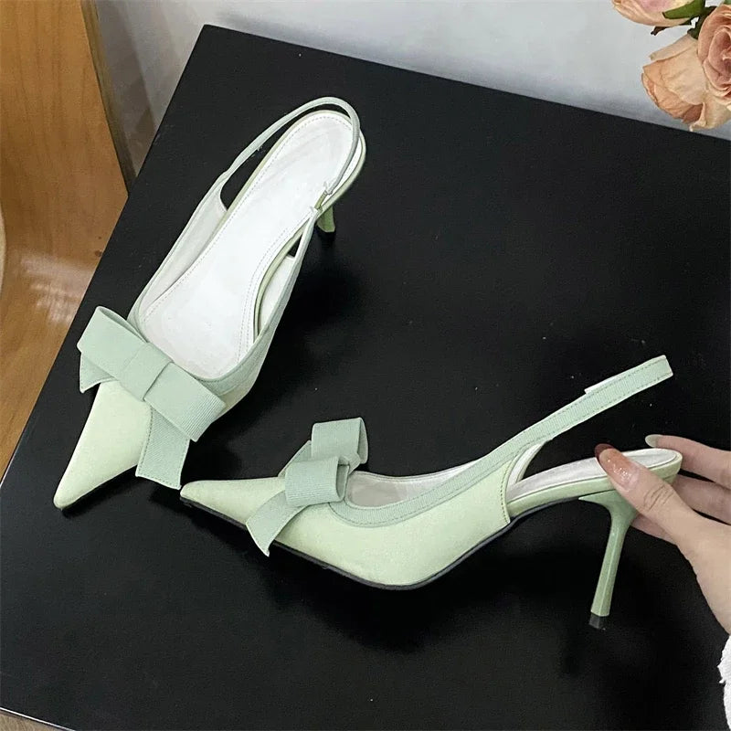 Butterfly-knot Slingbacks Stripper Thin High Heels Shoes