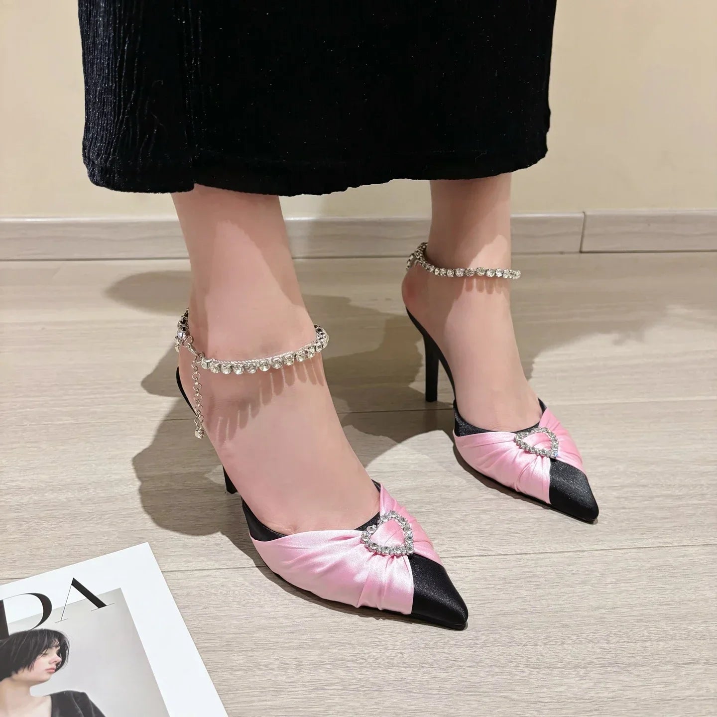 Crystal Buckle Strap Pointed Toe Pumps Shoes