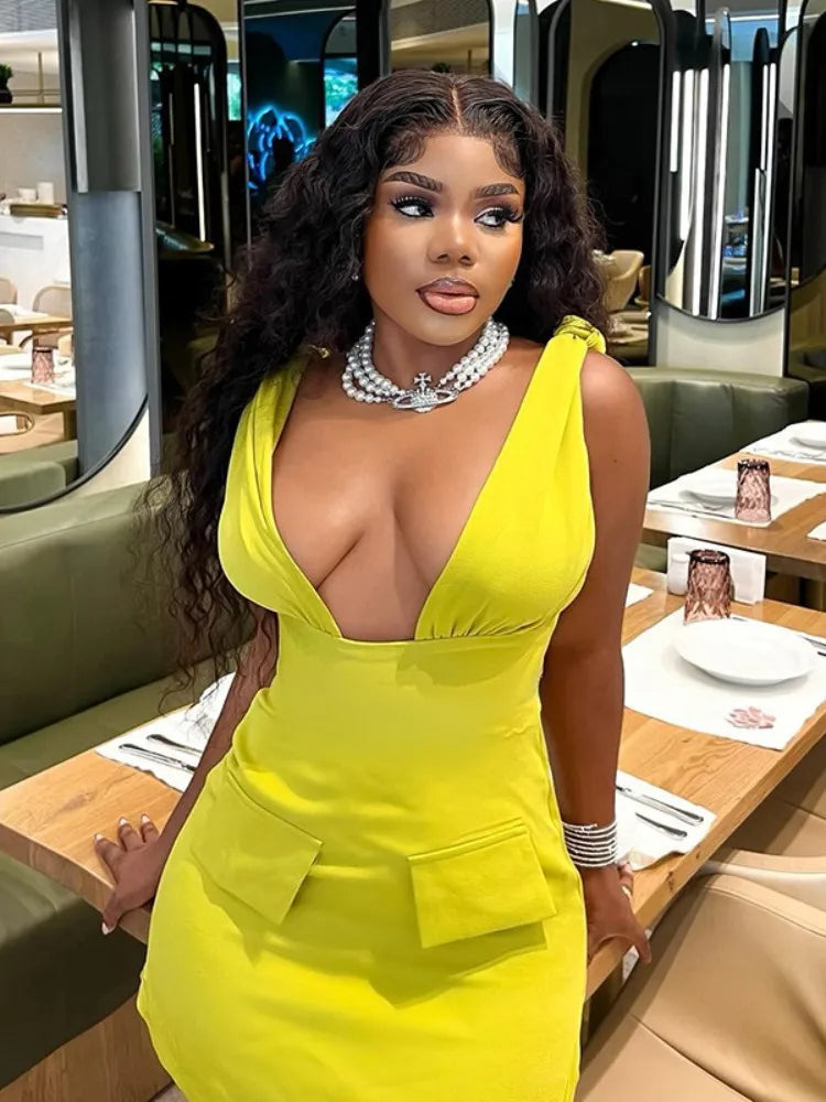 V-Neck Bodycon Mini Dress