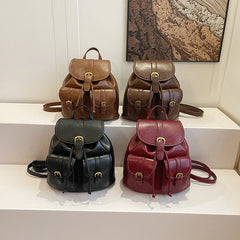 Small Double Pockets Faux Leather Backpack