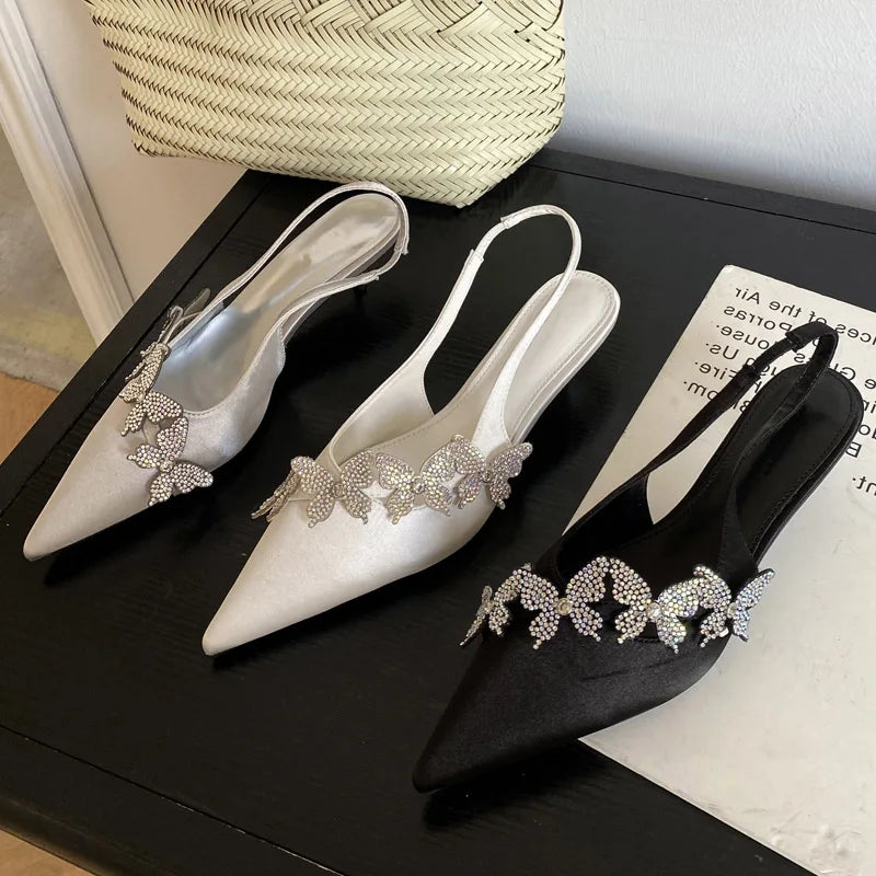 Crystal Butterfly-knot Pumps Thin Low Heels
