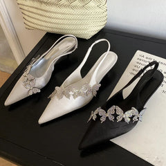 Crystal Butterfly-knot Pumps Thin Low Heels