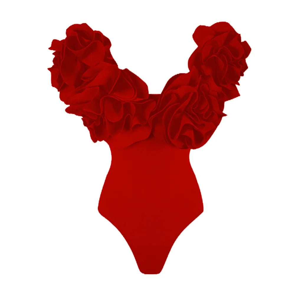 Flower Ruffle Push-Up Off-Shoulder Swimwear Set