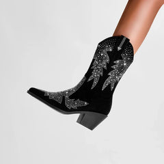 Water Diamond Maple Leaf Thick Heel Short Boots