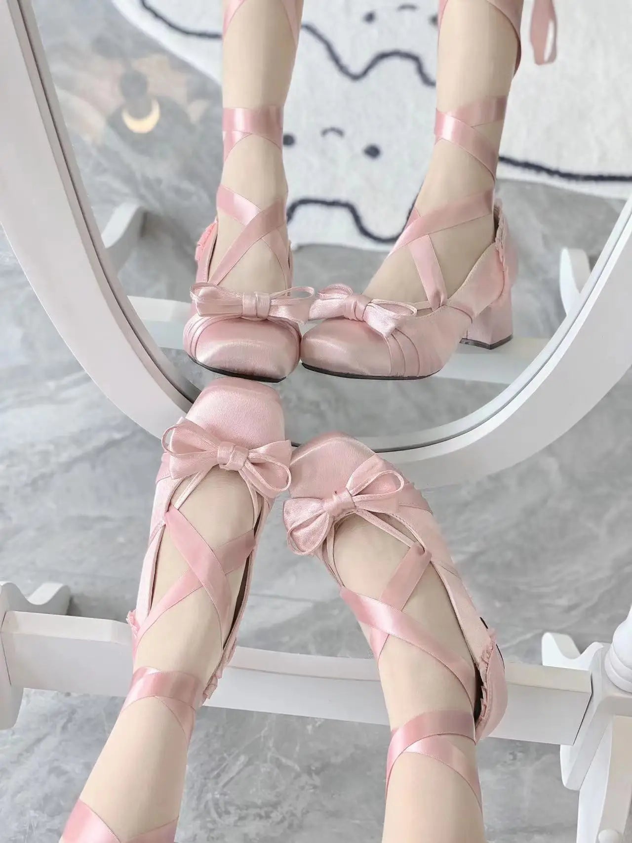 Square Toe Low Heel Satin Mary Jane Shoes