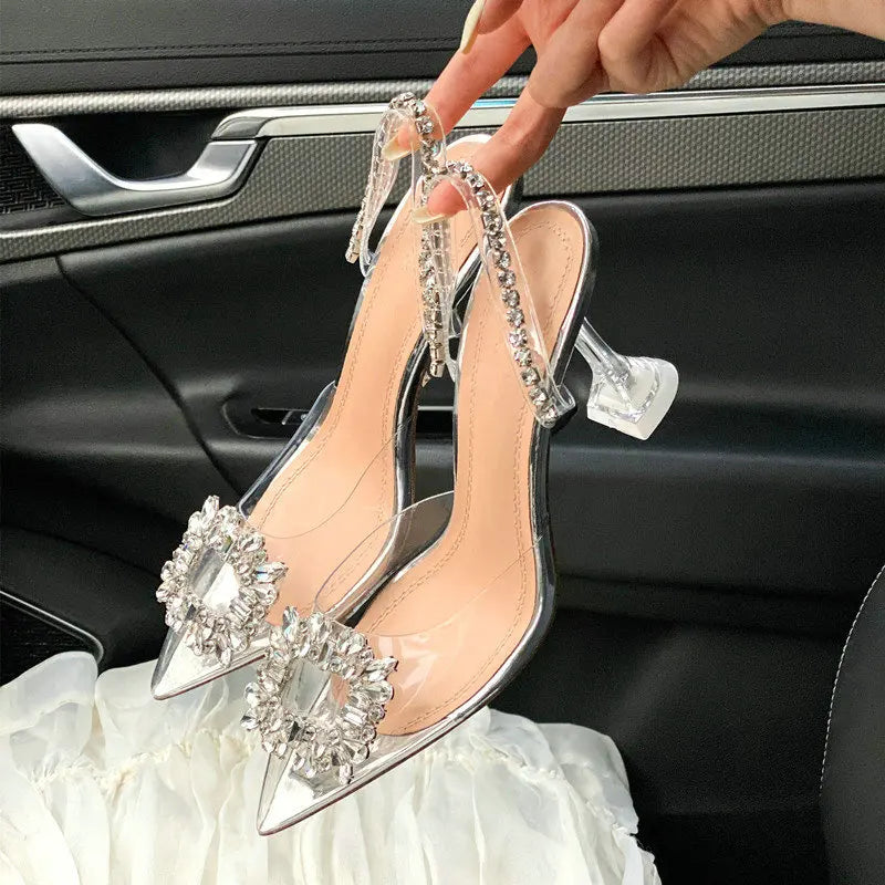 PVC Transparent Crystal Pointed Toe High Heels Shoes