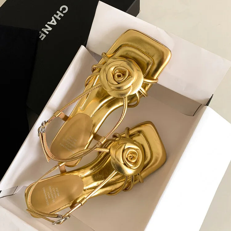 Handmade 3D Flower Open-Toe Sandals