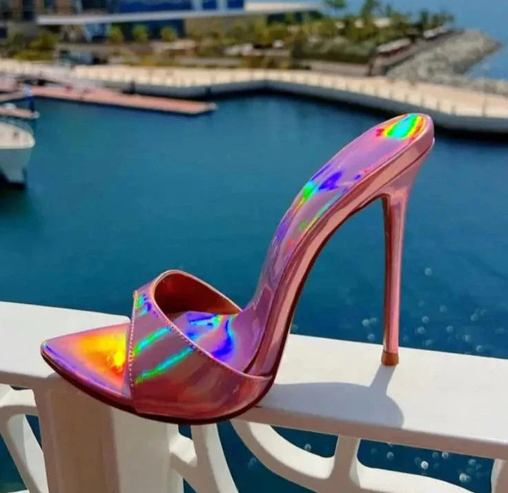 Dazzling Color Peep Toe Ladies Stiletto Sandals