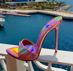 Dazzling Color Peep Toe Ladies Stiletto Sandals