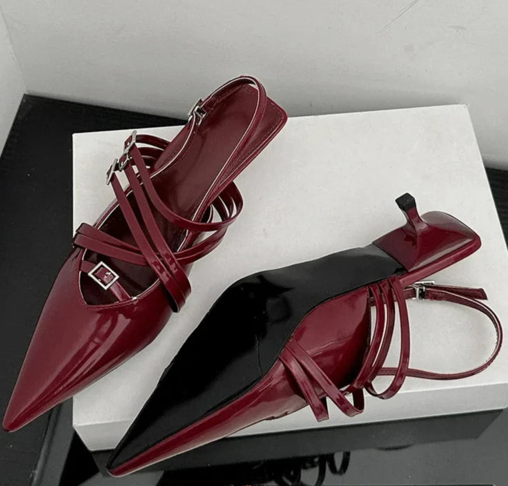 Pumps Slingback Pointed Toe Thin Low Heels Shoes