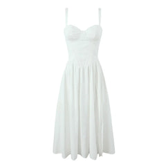 Wire Corset Style Low Waist White Midi Dress