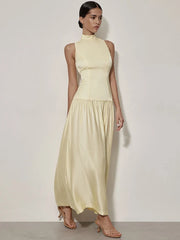 Patchwork Open Back Sleeveless Round Neck Maxi Dress