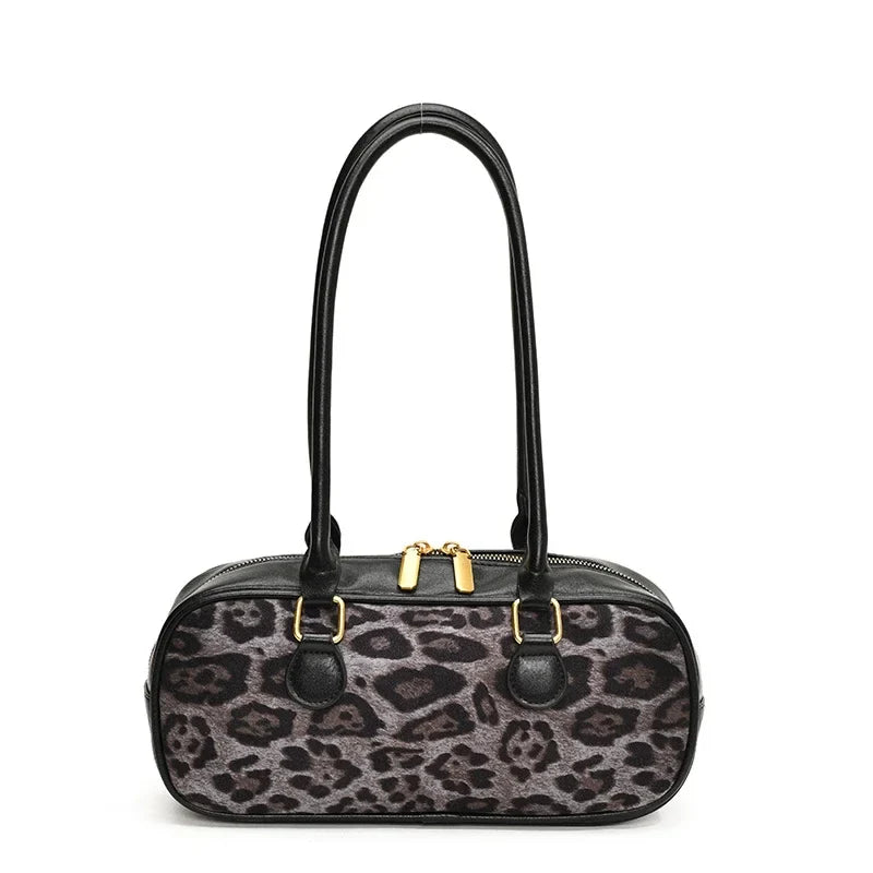 Leopard Faux Leather Zipper Handbag
